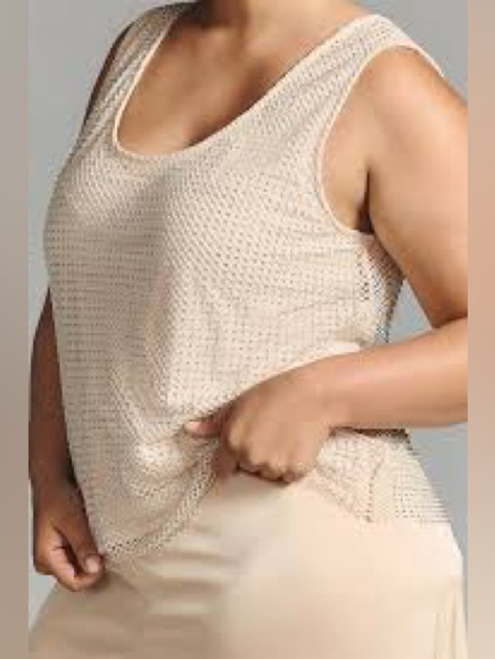 Sunday in Brooklyn Sequin Mesh Tank Top Cream Sparkle Size Medium